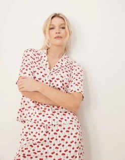 Abercrombie & Fitch Nightwear Button Up Top Co-ord In Cherry Print For Women