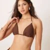 Abercrombie & Fitch Swim Triangle Bikini Top With Bead Detail Co-ord In Brown For Women