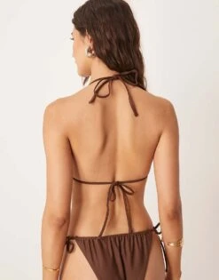 Abercrombie & Fitch Swim Triangle Bikini Top With Bead Detail Co-ord In Brown For Women -Abercro Clothing Shop 207916412 4