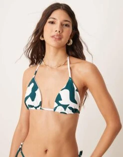 Abercrombie & Fitch Swim Triangle Bikini Top In Blue Abstract Print For Women