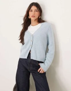 Abercrombie & Fitch Long Sleeve Button Through Cardi In Light Blue For Women -Abercro Clothing Shop 207916440 1 blue 1