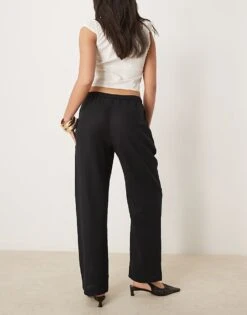Abercrombie & Fitch Pull On Linen Blend Straight Leg Trouser In Black For Women -Abercro Clothing Shop 207916441 3