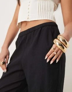 Abercrombie & Fitch Pull On Linen Blend Straight Leg Trouser In Black For Women -Abercro Clothing Shop 207916441 4