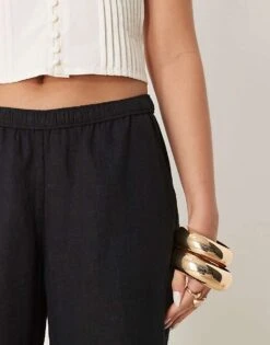 Abercrombie & Fitch Pull On Linen Blend Straight Leg Trouser In Black For Women -Abercro Clothing Shop 207916441 5