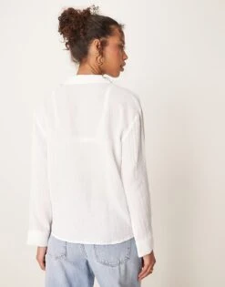 Abercrombie & Fitch Relaxed Textured Shirt In White For Women -Abercro Clothing Shop 207916457 3