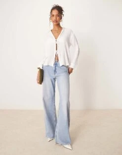 Abercrombie & Fitch Relaxed Textured Shirt In White For Women -Abercro Clothing Shop 207916457 4