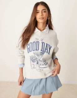 Abercrombie & Fitch Badge Detail Sweat Top In Grey For Women -Abercro Clothing Shop 207916473 1 grey 1