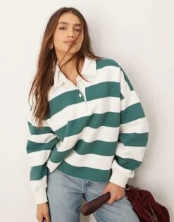 Abercrombie & Fitch Cropped Rugby Top In Green Stripe For Women -Abercro Clothing Shop 207916483 1 greenstripe 1