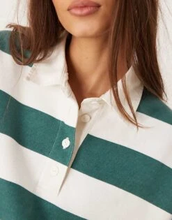 Abercrombie & Fitch Cropped Rugby Top In Green Stripe For Women -Abercro Clothing Shop 207916483 3
