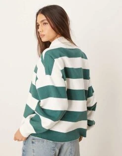 Abercrombie & Fitch Cropped Rugby Top In Green Stripe For Women -Abercro Clothing Shop 207916483 4