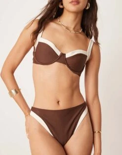 Abercrombie & Fitch Swim Mid Rise Contrast Binding Bottom Co-ord In Brown For Women -Abercro Clothing Shop 207916529 1 brown 1